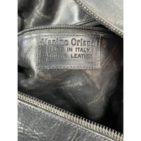 Marino Orlandi Black Leather Bag, Bucket Style with Brown Trim Hand/Shoulder Bag - Picture 9 of 16